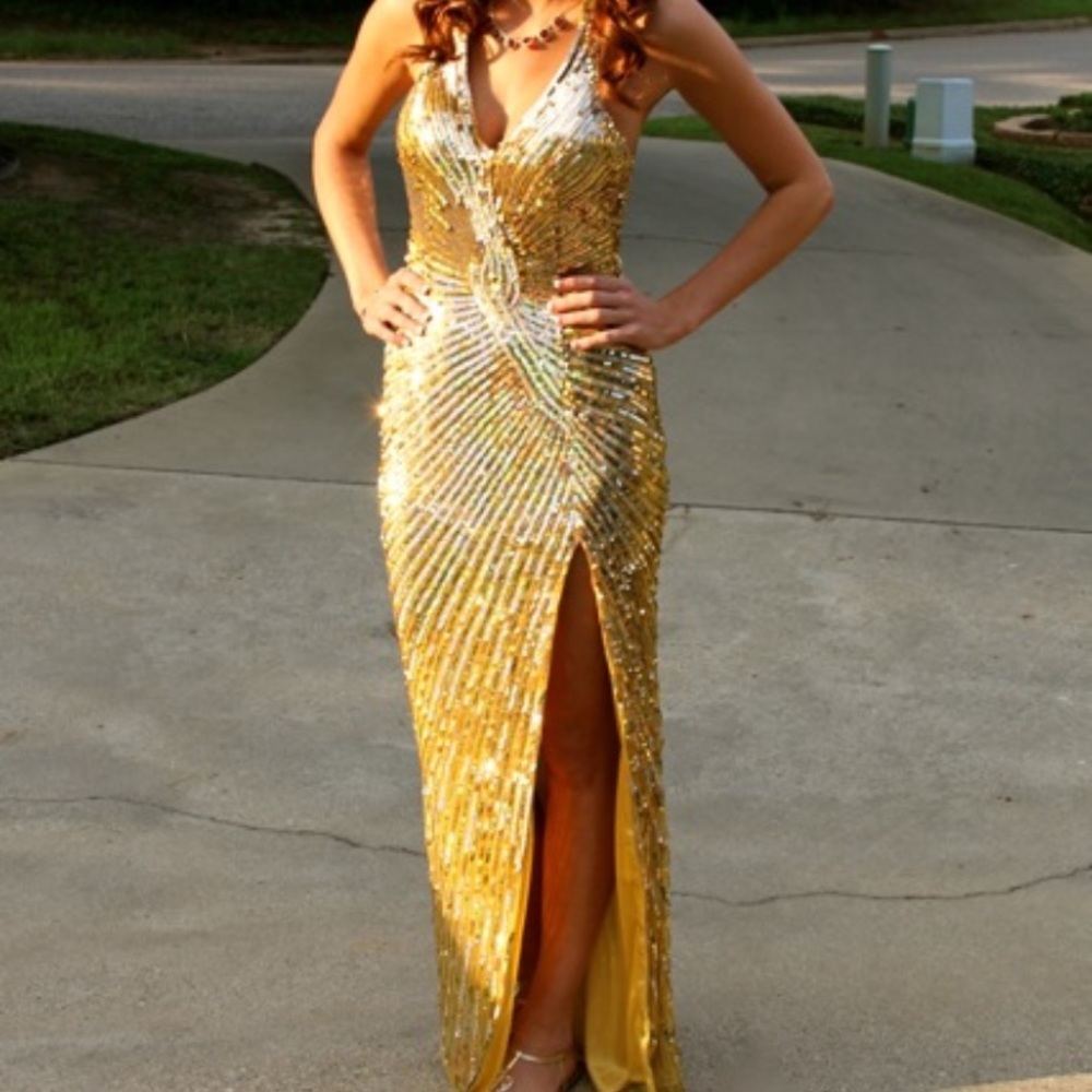 Precious formals gold prom/homecoming dress